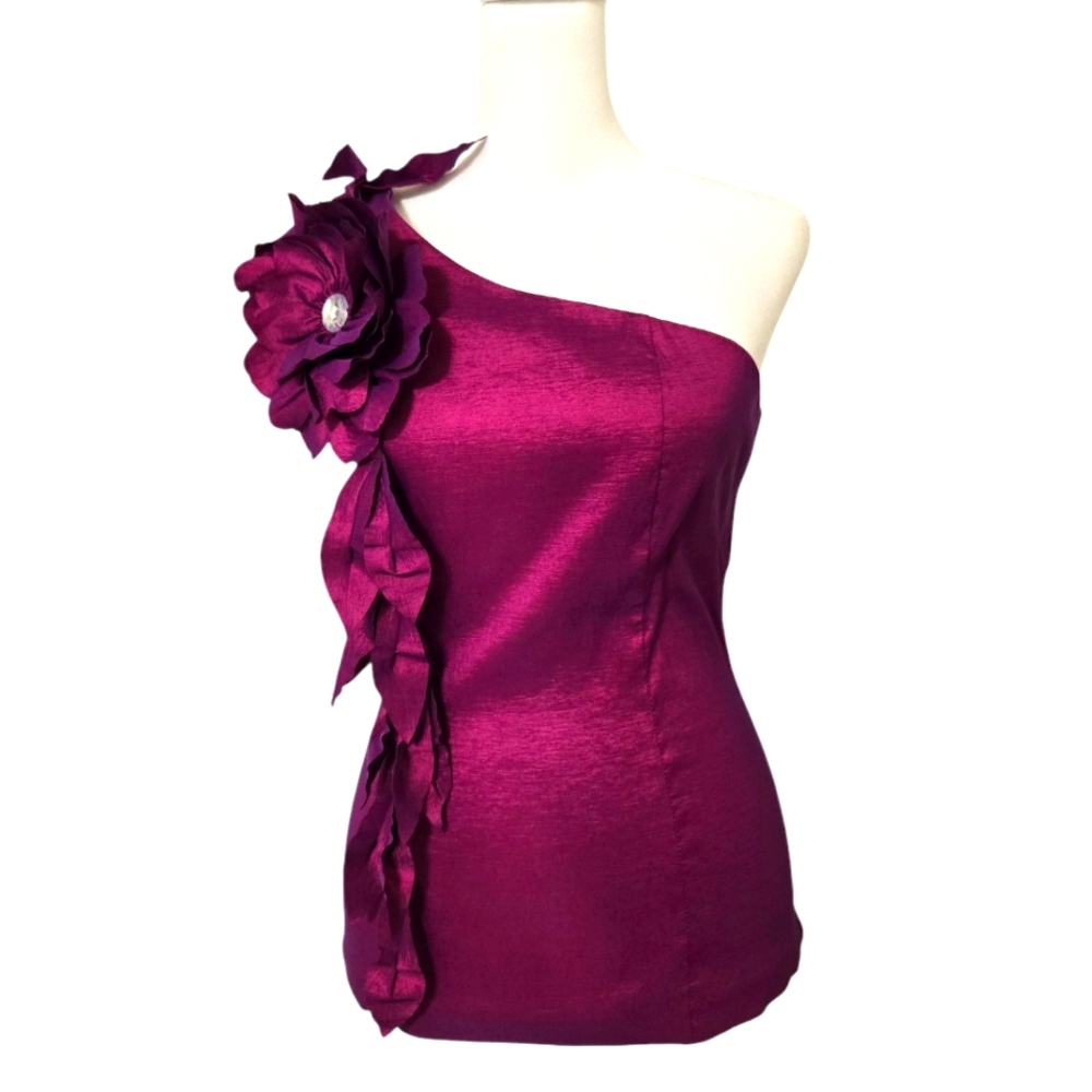 Faisca Elegant Iridescent Purple Orchid one Shoulder Top Size M